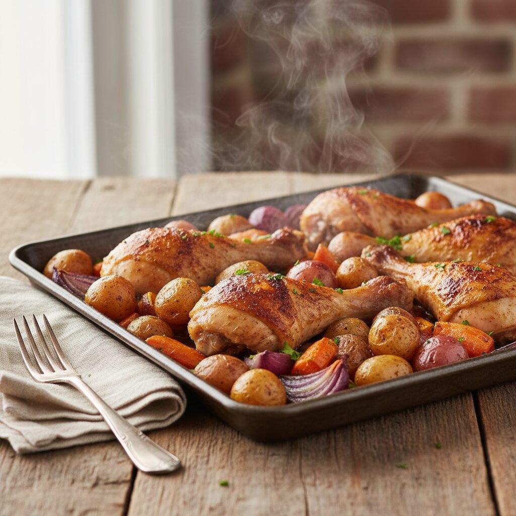 Crispy Sheet Pan Baked Chicken Drumsticks With Vegetables