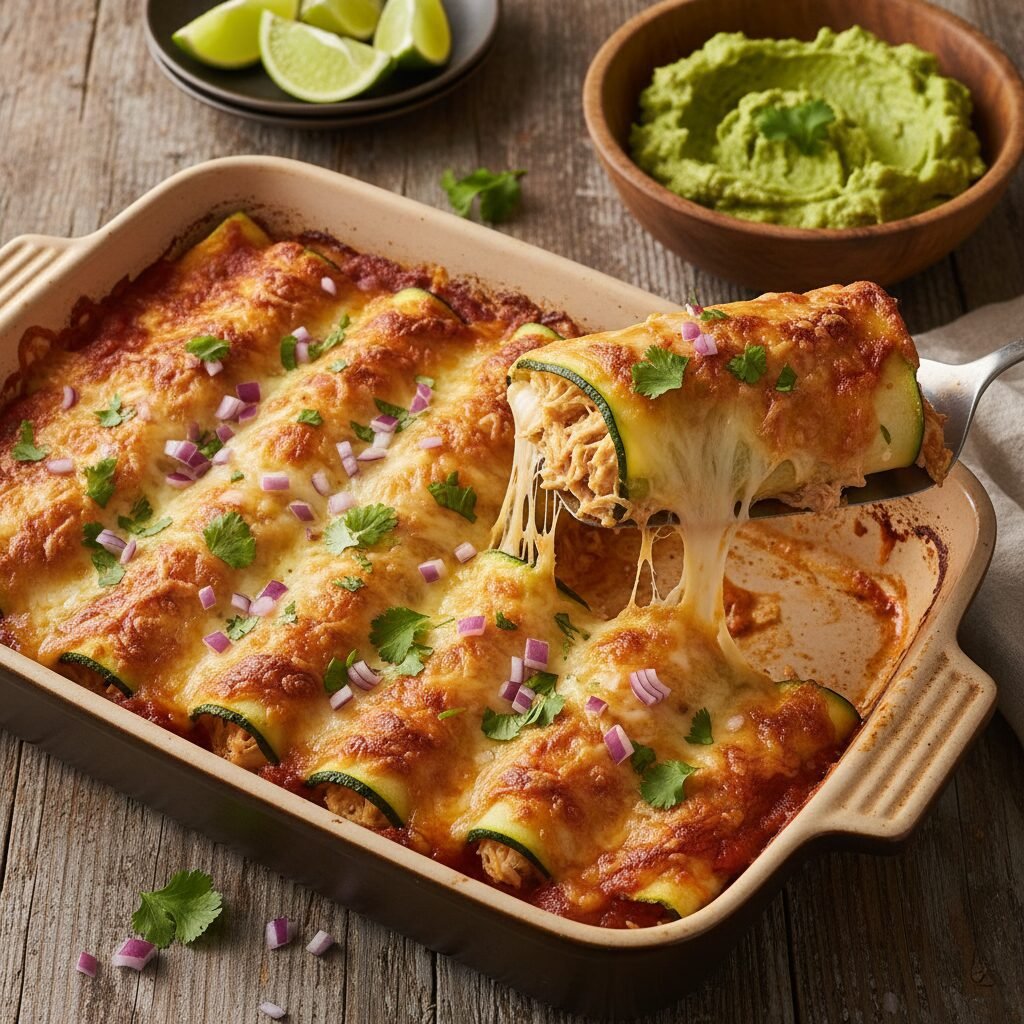 Cheesy Low Carb Chicken Zucchini Enchiladas (Keto Friendly!)