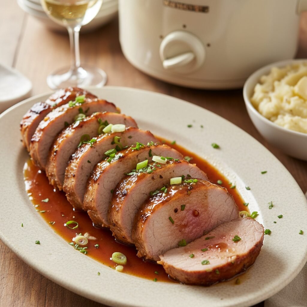 Melt-in-Your-Mouth Crockpot Pork Tenderloin with Honey Garlic Glaze