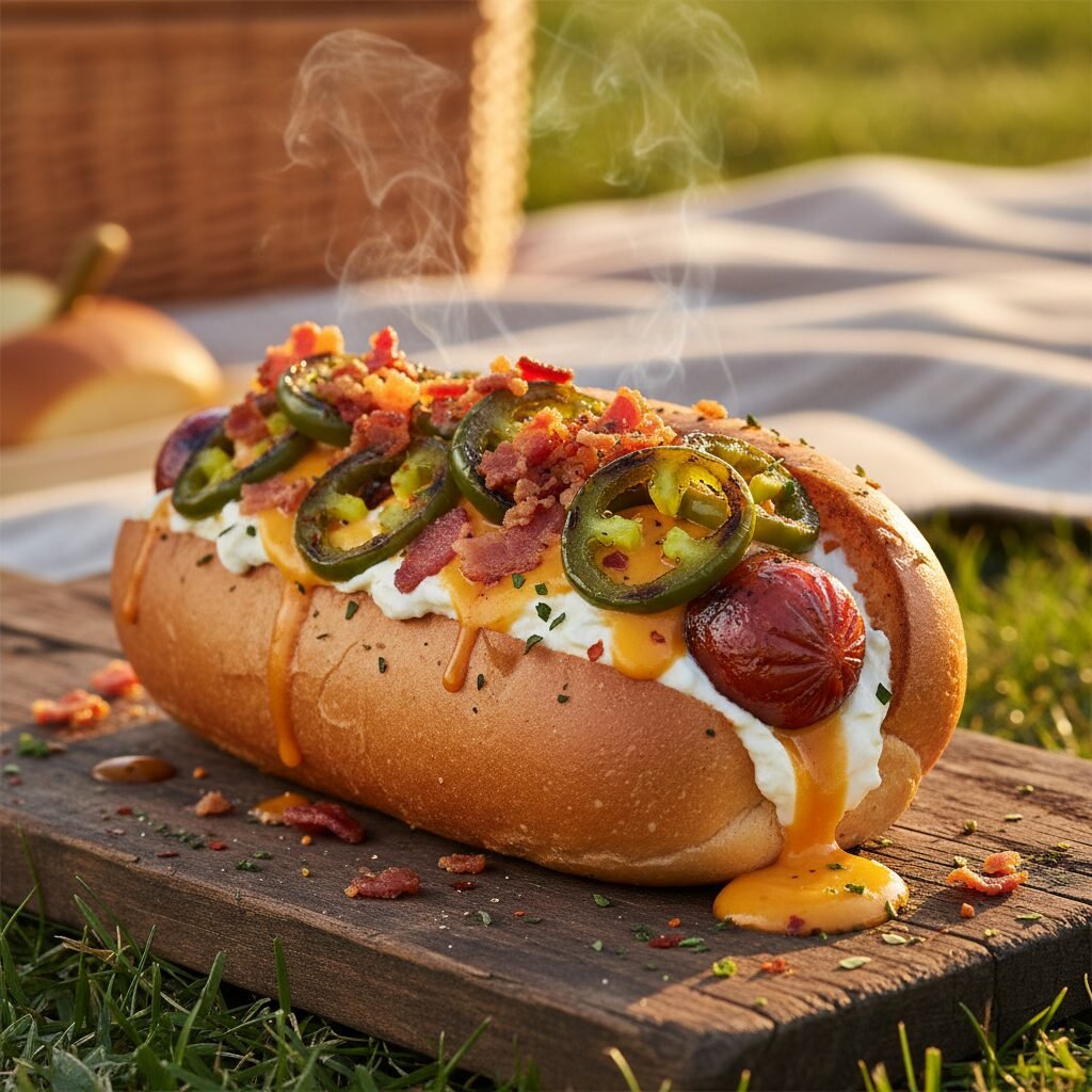 The Ultimate Cheesy Jalapeño Popper Hot Dogs with Crispy Bacon