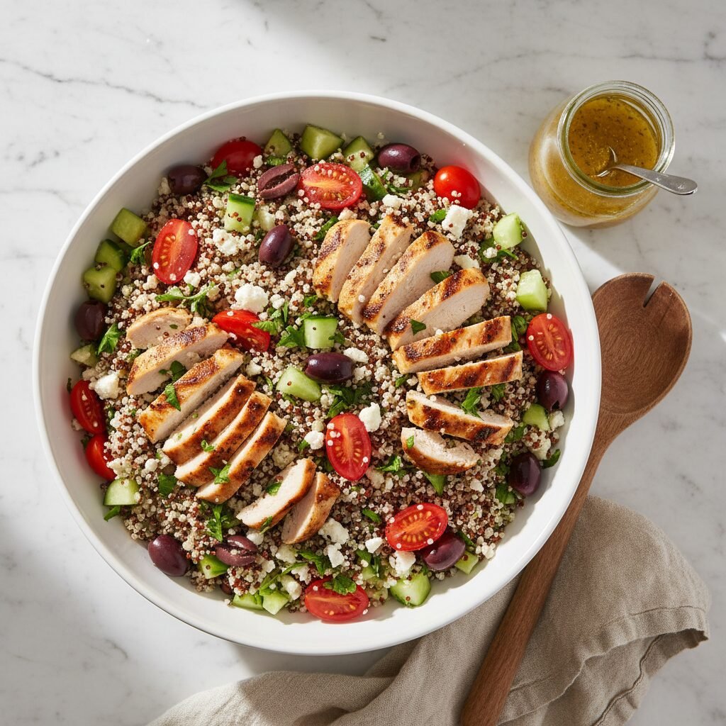 Mediterranean Quinoa Salad With Lemon Herb Chicken