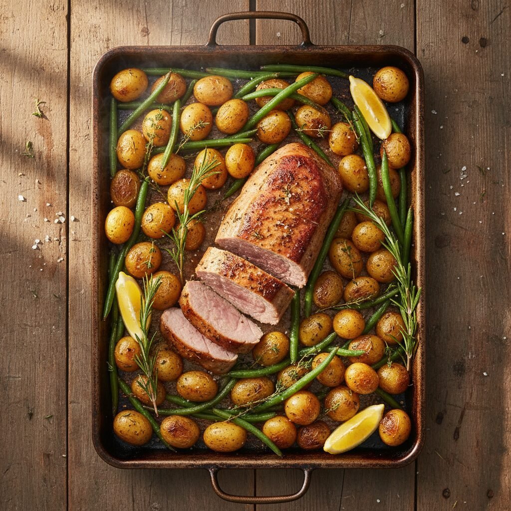 One-Pan Wonder: Roasted Pork Tenderloin With Crispy Potatoes And Green Beans