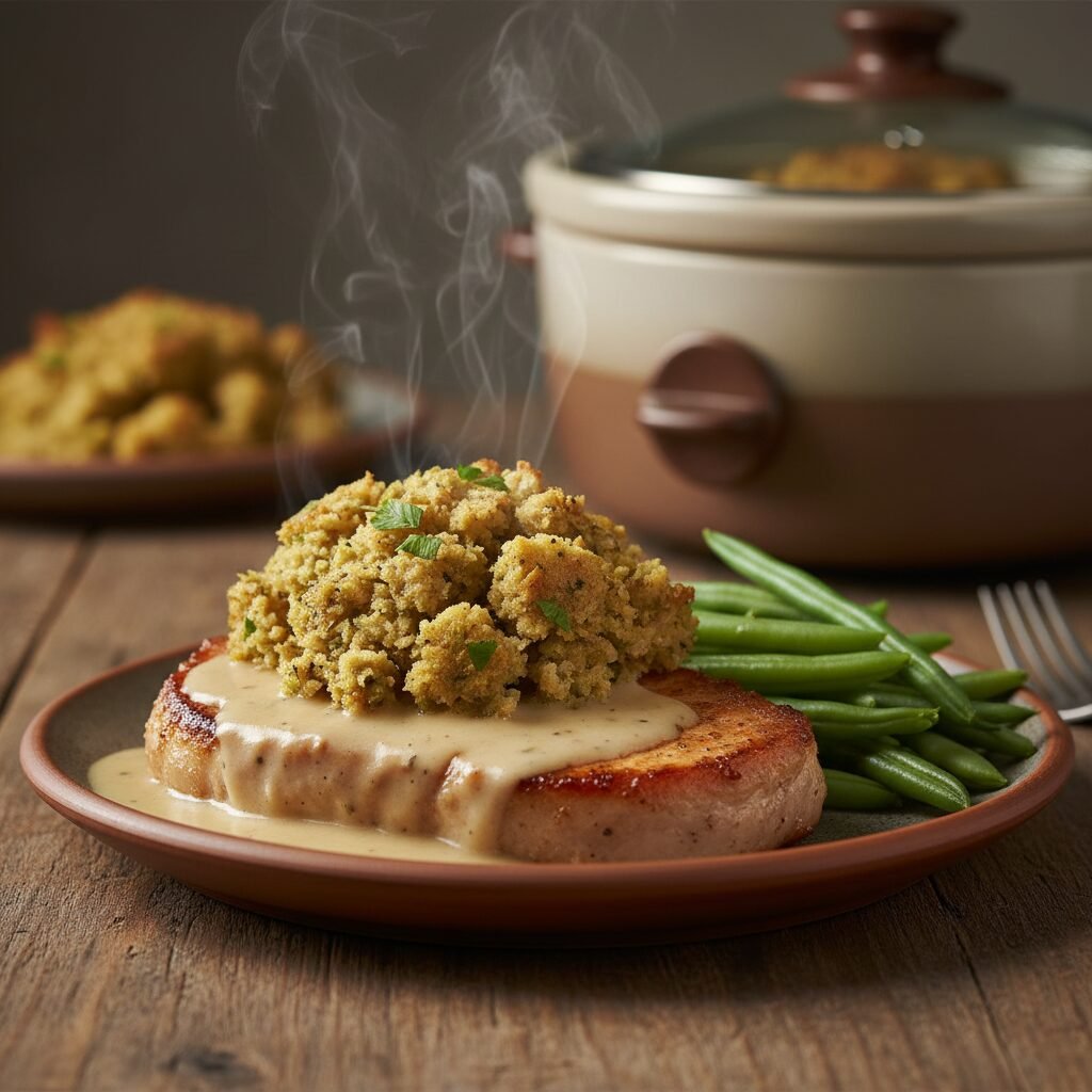 Creamy & Comforting Slow Cooker Pork Chops with Stuffing