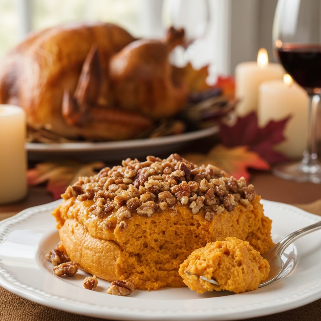 The Fluffiest Southern Sweet Potato Soufflé with Crunchy Pecan Streusel